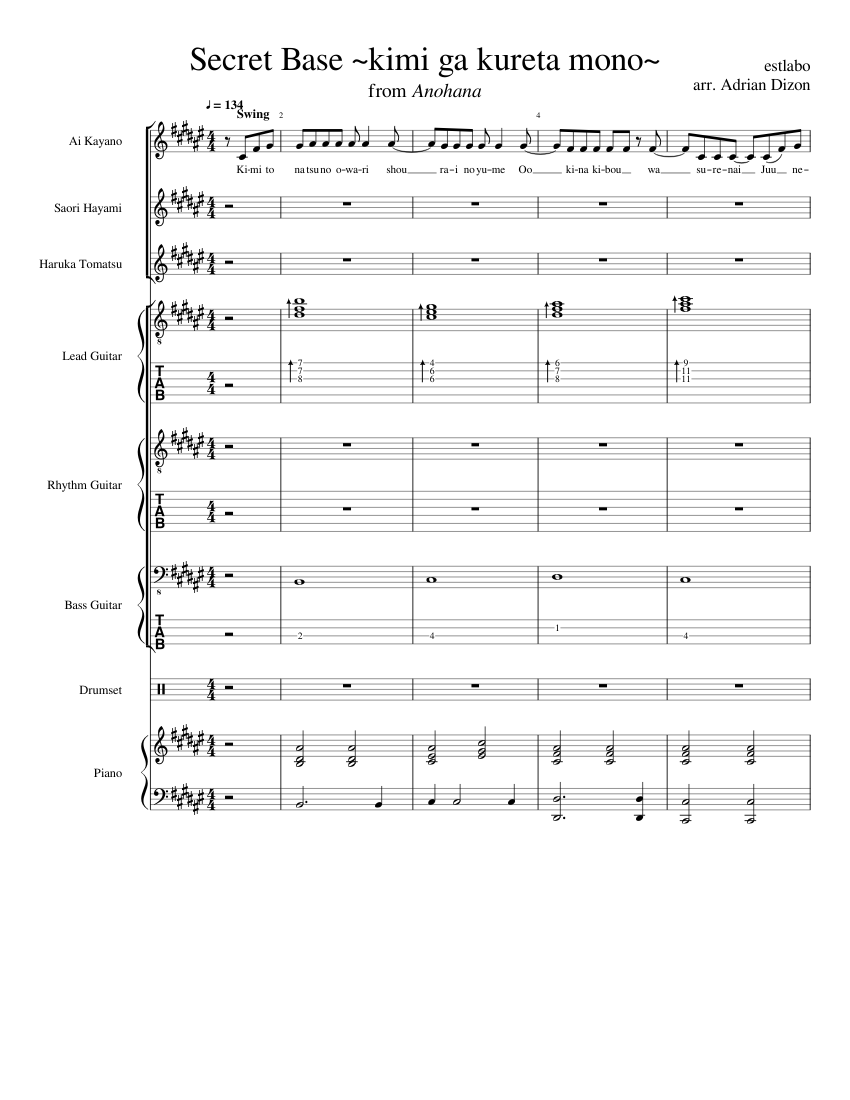 Secret Base Sheet Music For Piano Vocals Guitar Bass Guitar More Instruments Rock Band Musescore Com Secret Base Sheet Music For Piano Vocals Guitar Bass Guitar More Instruments Rock Band Musescore Com