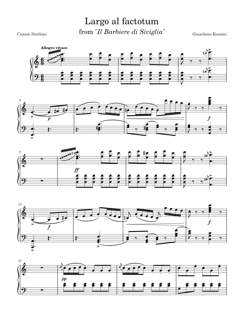 Largo al factotum from "Il Barbiere di Siviglia" Sheet music for Piano,  Cello (Solo) | Musescore.com