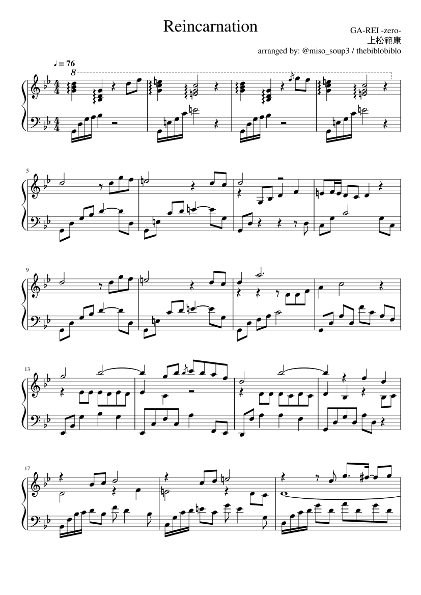 Ga-Rei Zero / Reincarnation / Piano Sheet music for Piano (Solo ...