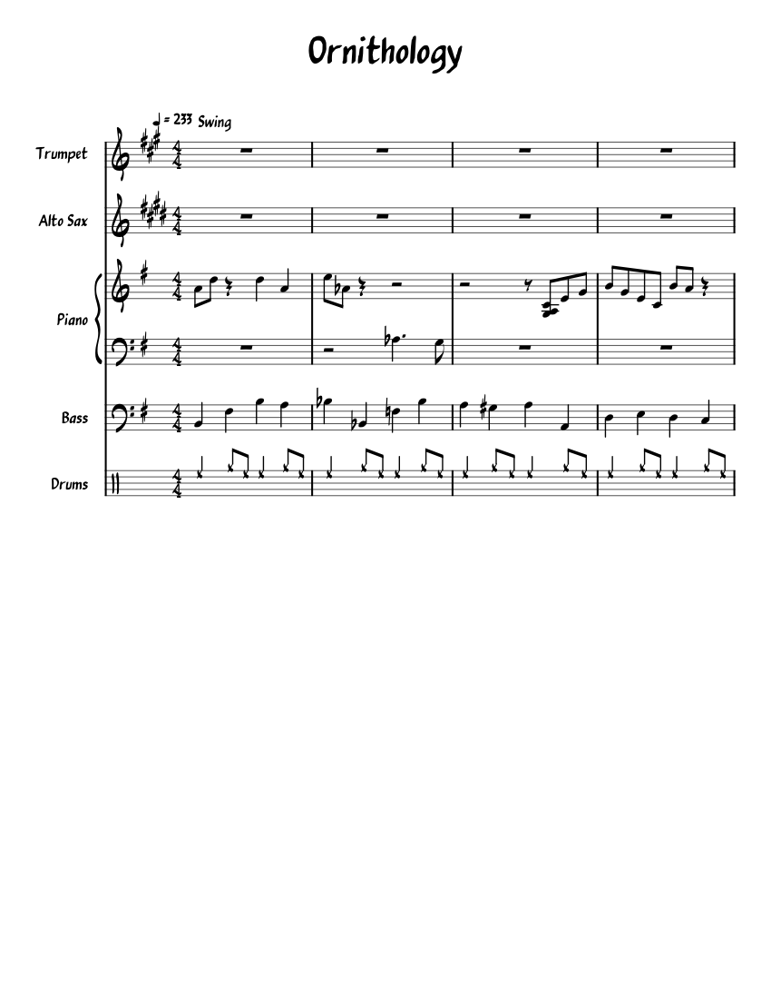 Ornithology Sheet music for Piano, Saxophone alto, Trumpet in bflat