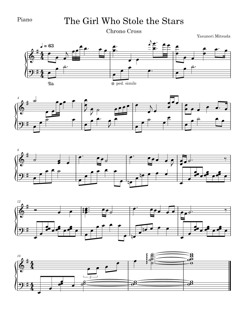 The Girl Who Stole the Stars – Yasunori Mitsuda (Chrono Cross) Sheet music  for Piano (Solo) | Musescore.com