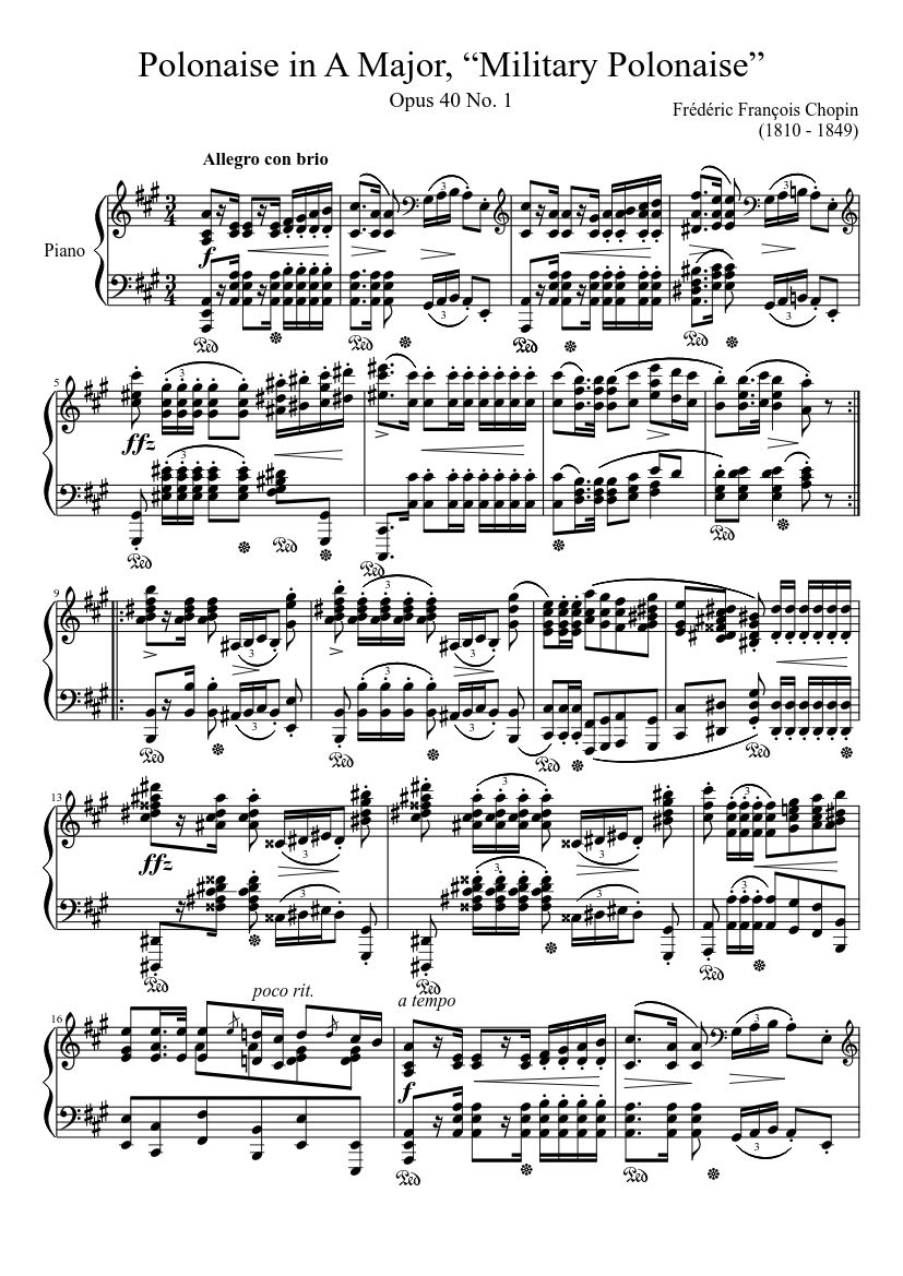 Polonaise Opus 40, No. 1 in A Major, “Military Polonaise” Sheet music for  Piano (Solo) | Musescore.com