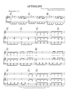Afterlife sheet music for voice, piano or guitar (PDF)