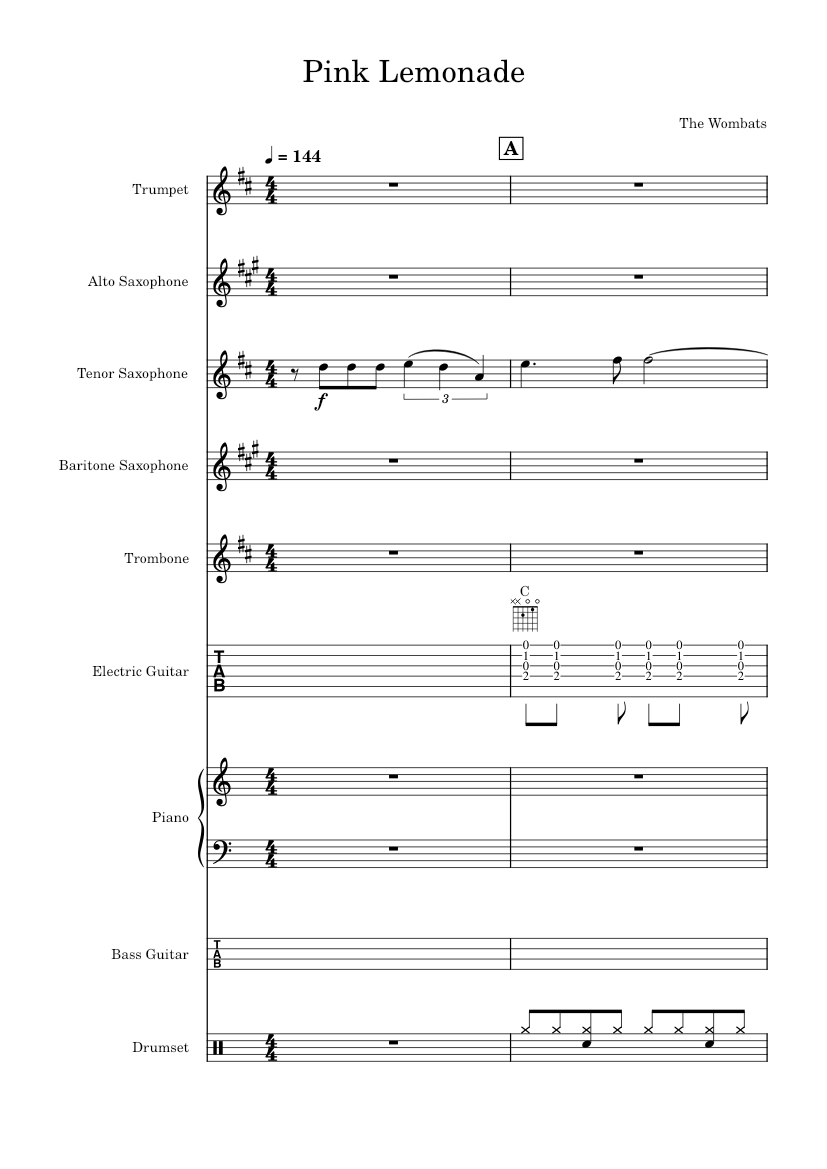 Pink Lemonade The Wombats Sheet music for Piano, Trombone, Saxophone