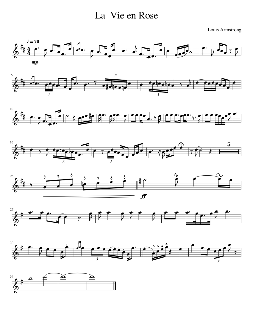 La_vie_en_Rose Sheet Music for Trumpet in bflat (Solo)