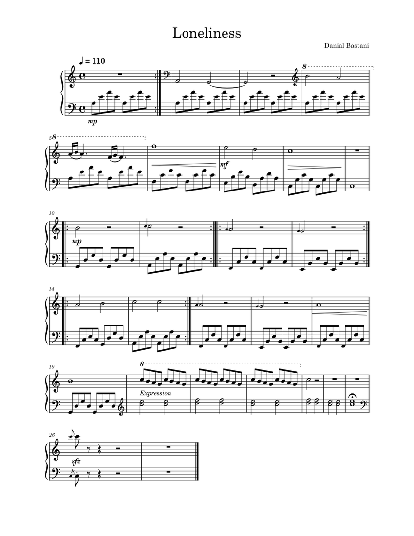 Loneliness Sheet music for Piano (Solo) Easy | Musescore.com