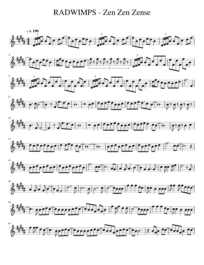 RADWIMPS - Zen Zen Zense Sheet music for Flute (Solo) | Musescore.com