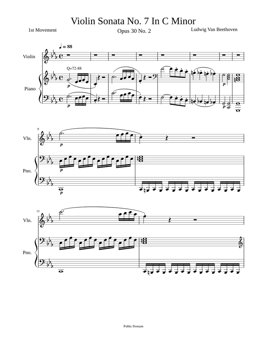 Violin Sonata No. 7 In C Minor Sheet music for Piano, Violin (Solo ...