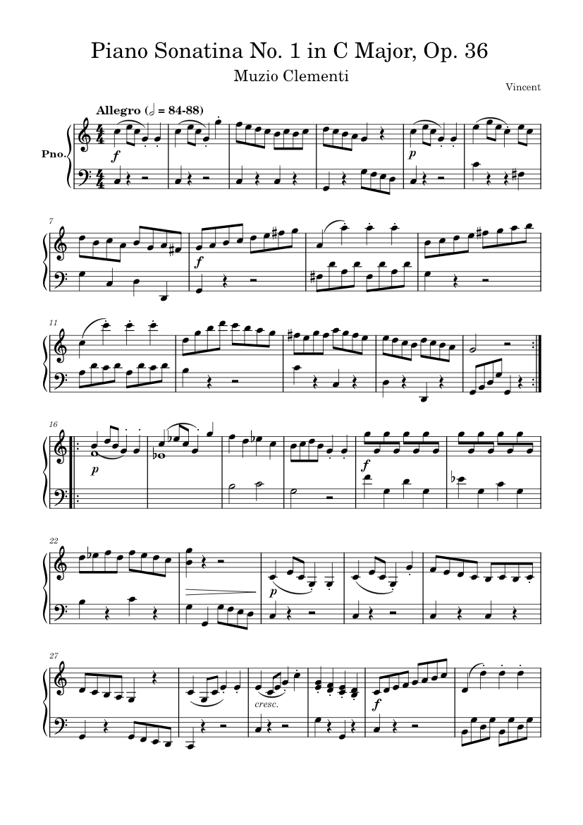 Clementi - Piano Sonatina No. 1 in C Major, Op 36 Sheet music for Piano ...