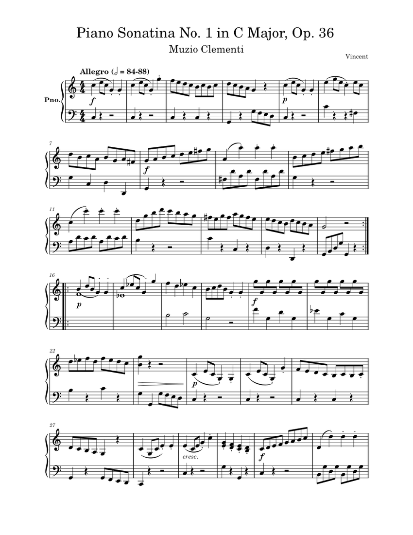 Clementi - Piano Sonatina No. 1 in C Major, Op 36 Sheet music for Piano ...