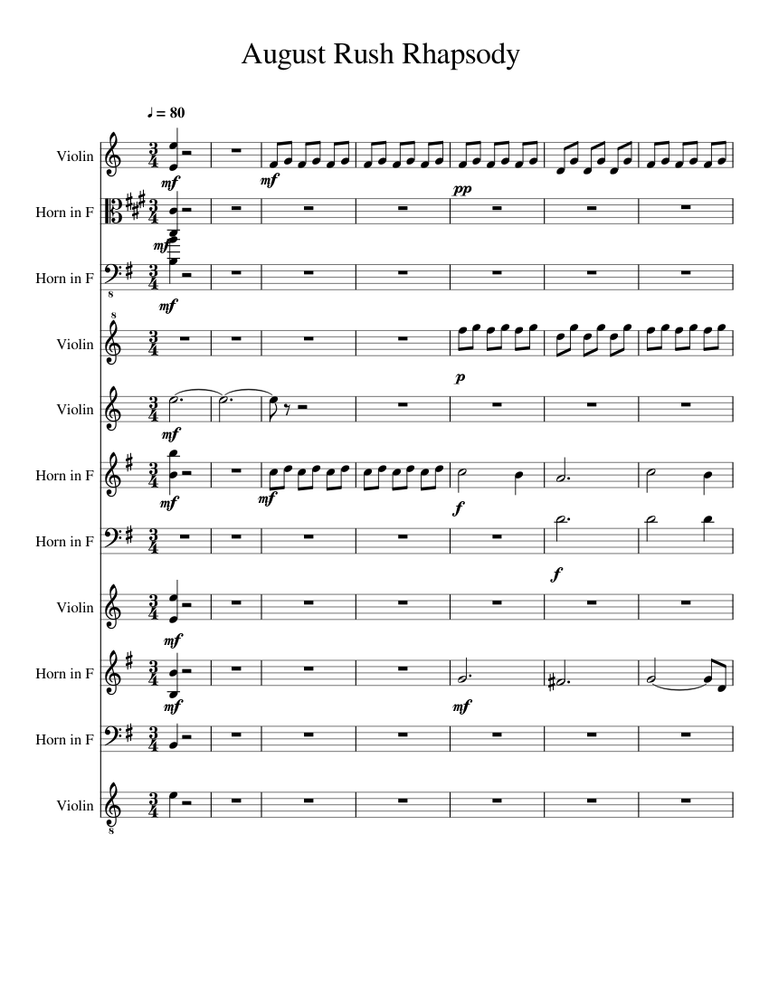 August Rush Rhapsody Sheet music for Euphonium, Flute piccolo, Clarinet  bass, Bassoon & more instruments (Mixed Ensemble) | Musescore.com