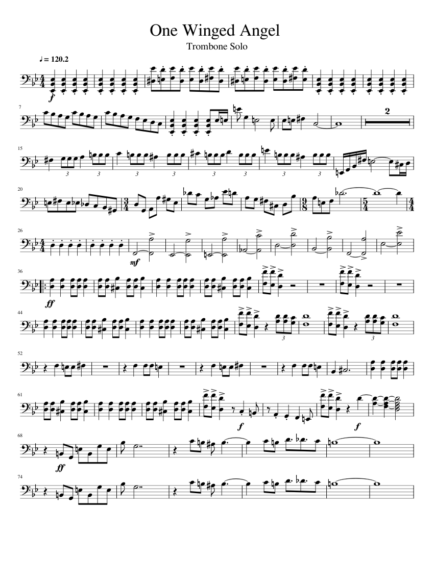 One Winged Angel - Trombone Solo Sheet music for Trombone (Solo) |  Musescore.com