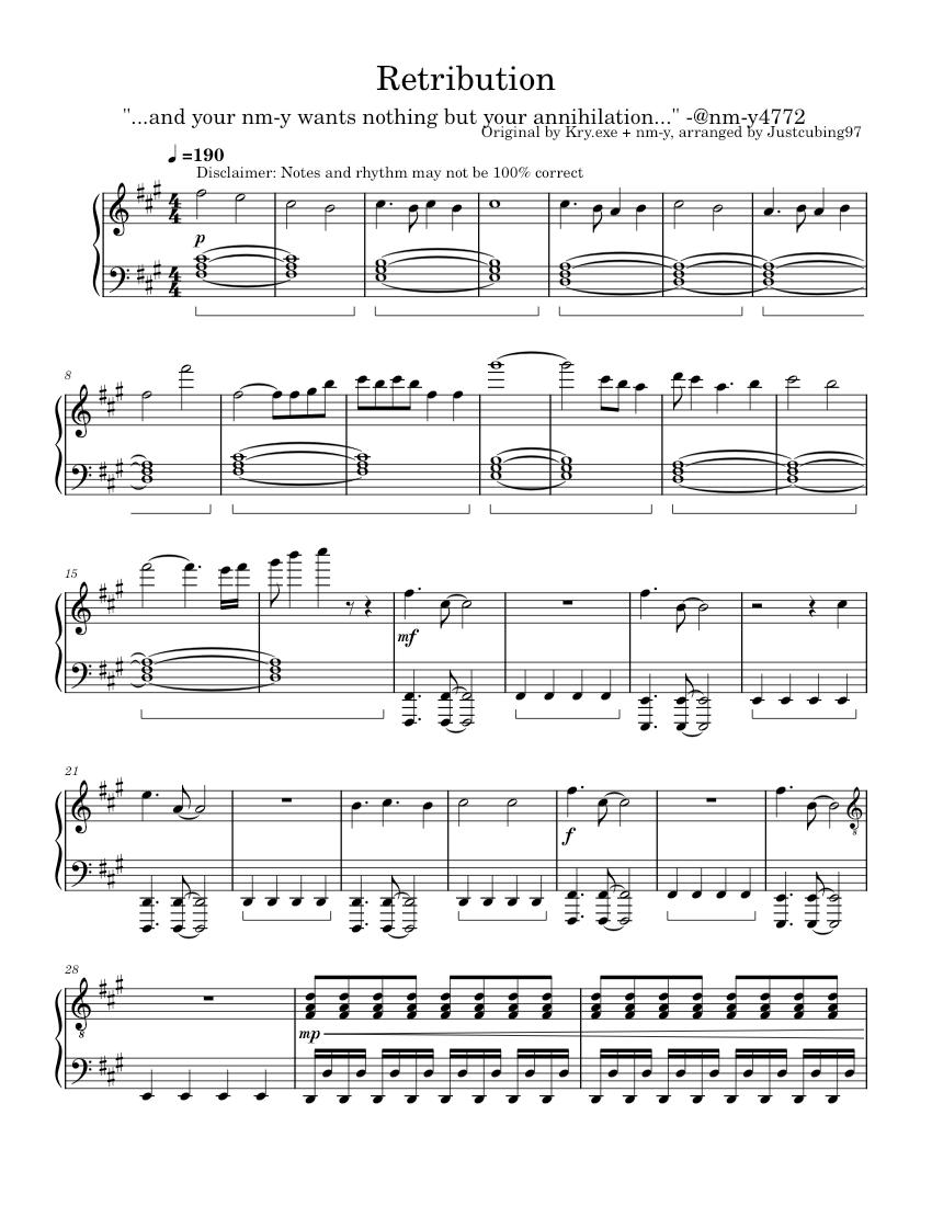 [Phigros Original] Retribution – nm-y & Kry.exe Sheet Music for Piano ...