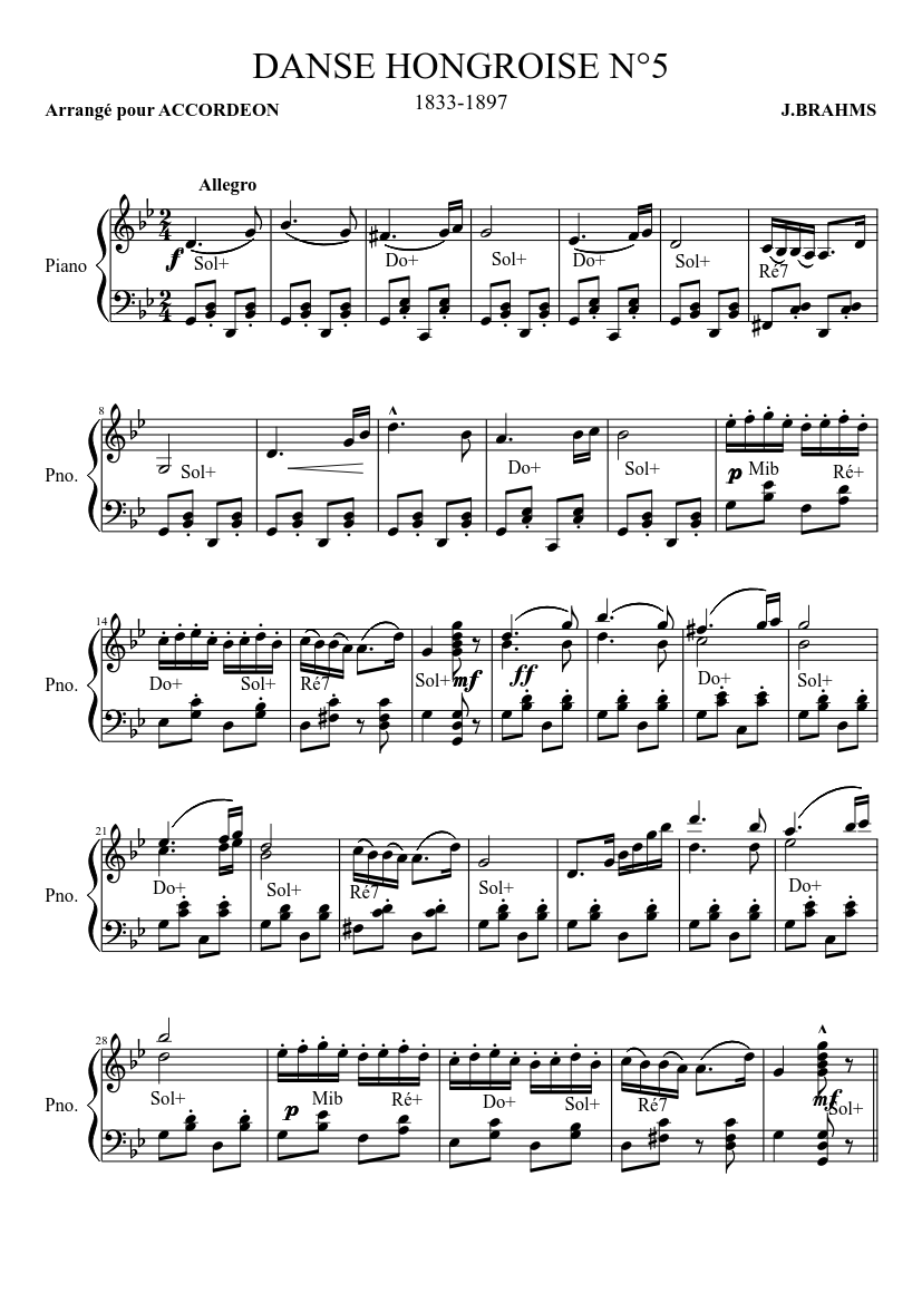 DANSE HONGROISE N°5 Sheet music for Piano (Solo) | Musescore.com