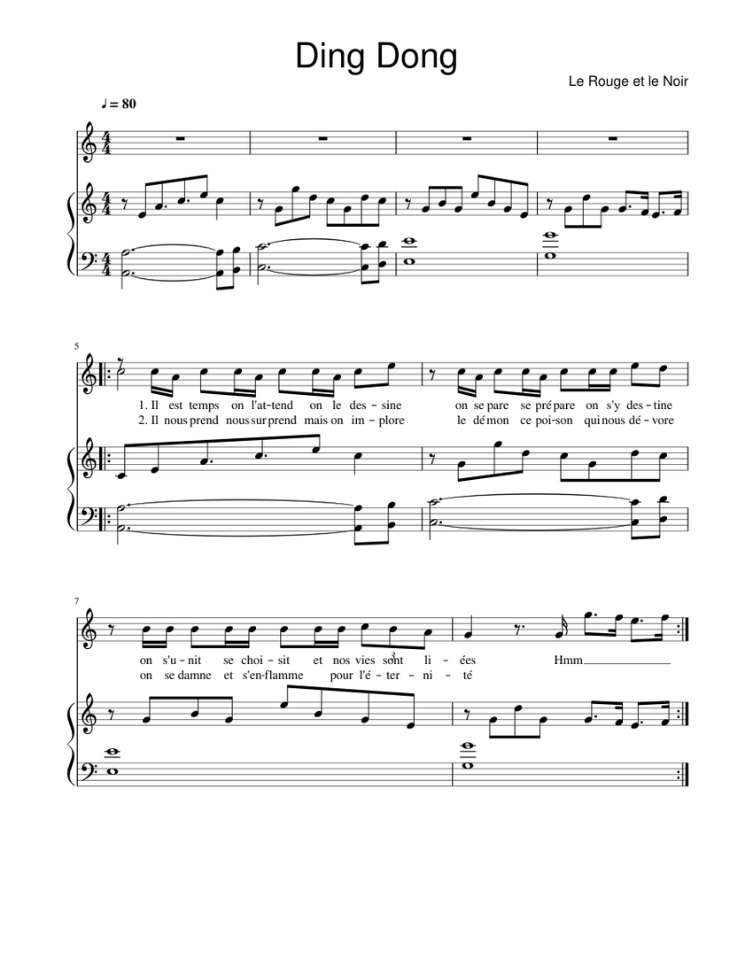 Le Rouge et le Noir | Ding Dong (piano-voice) Sheet music for Flute (Mixed  Duet) | Musescore.com