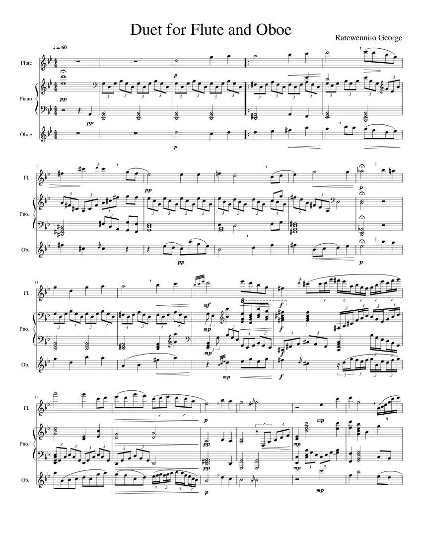 Duet for Flute and Oboe (W/ Piano) Sheet music for Piano, Flute, Oboe