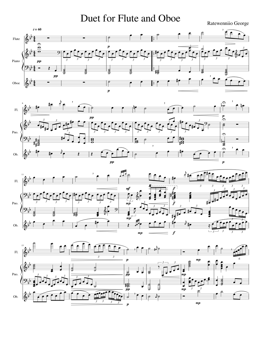 Duet for Flute and Oboe (W/ Piano) Sheet music for Piano, Flute, Oboe  (Mixed Duet) | Download and print in PDF or MIDI free sheet music |  Musescore.com