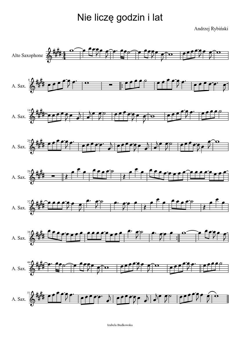 Nie Licze Godzin I Lat Sheet Music For Saxophone Alto Solo Musescore Com