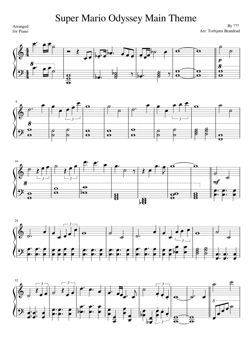Super Mario Odyssey Main Theme Sheet Music For Piano Solo Musescore Com