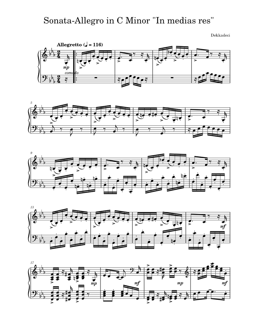 Sonata-Allegro in C Minor ("In medias res") Sheet music for Piano (Solo ...