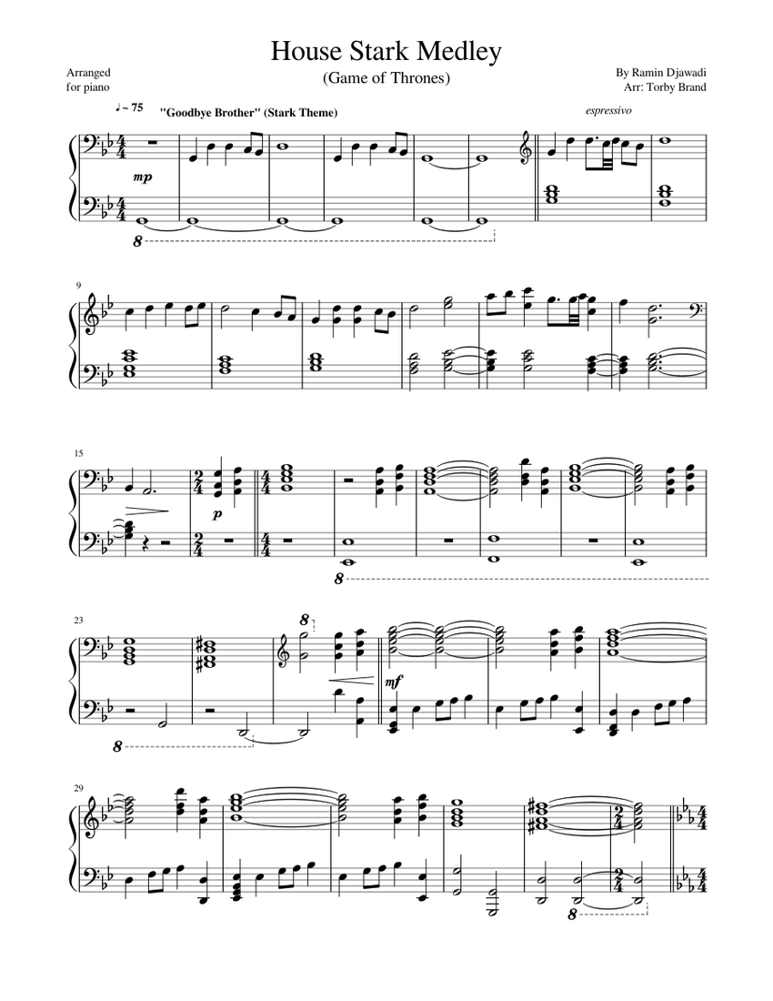 House Stark Piano Medley (Game of Thrones) Sheet music for Piano (Solo)