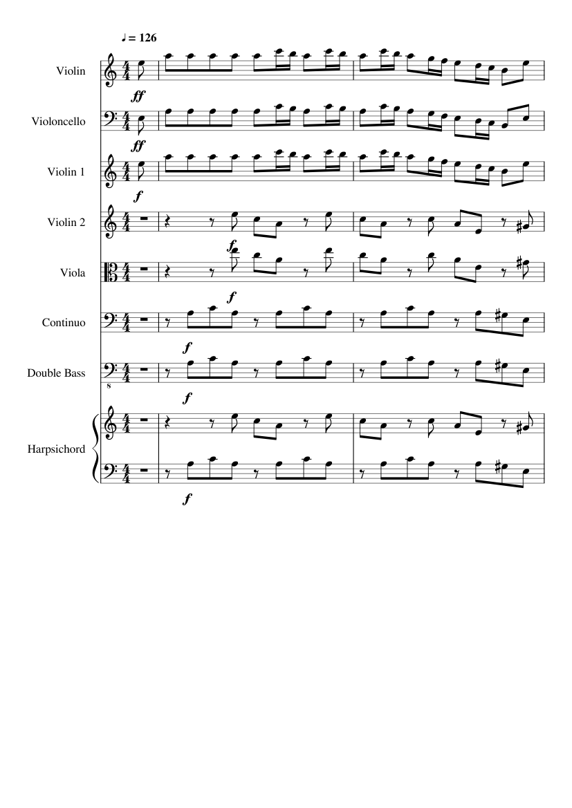 Vivaldi Concerto In A Minor RV 356 Sheet Music For Harpsichord ...