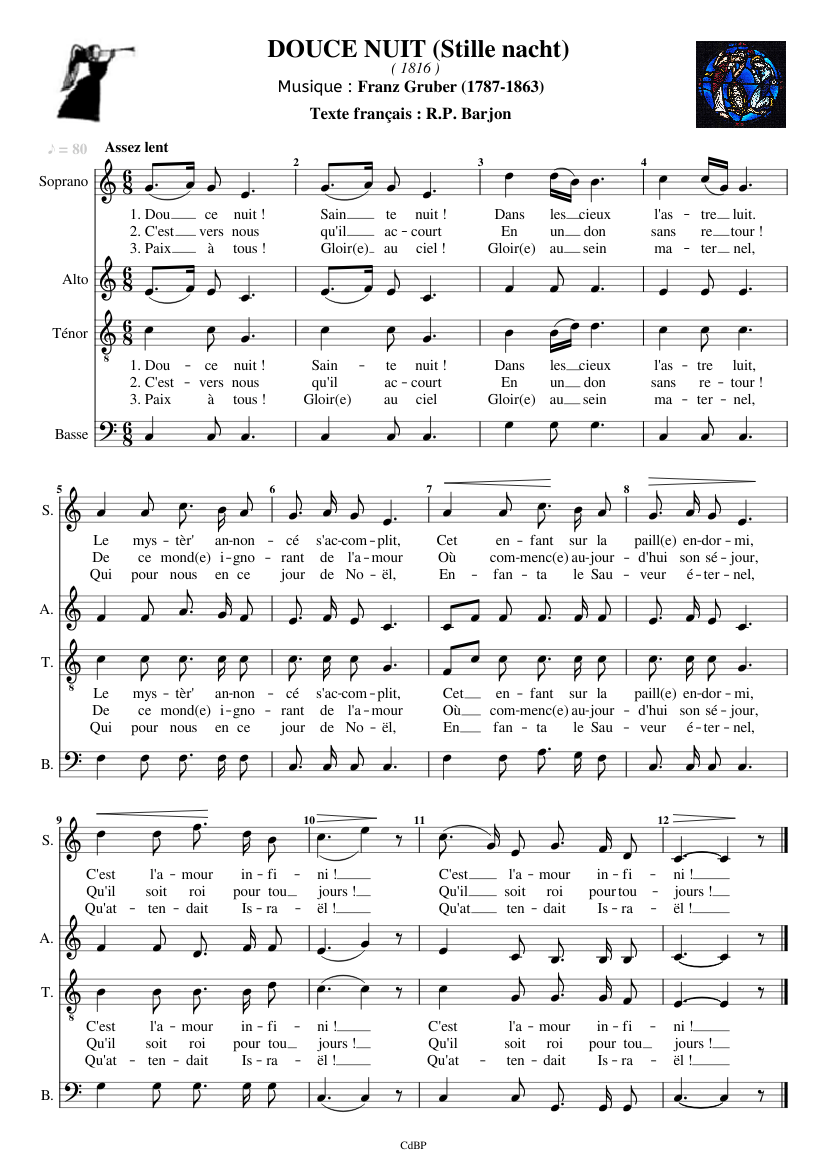 Douce Nuit Gruber & Barjon (SATB MuseScore) Sheet music for Soprano — free download