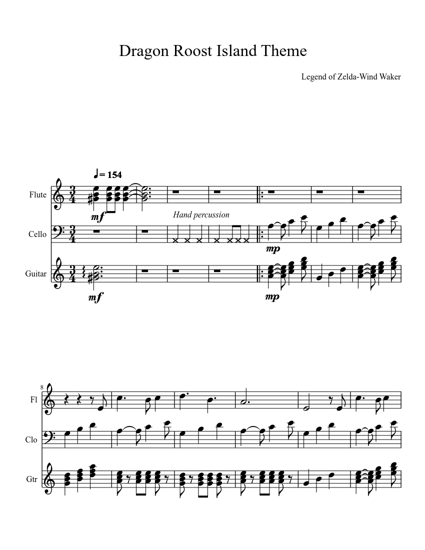 Dragon Roost Island Theme Sheet music for Flute, Cello, Guitar (Mixed Trio)  | Musescore.com
