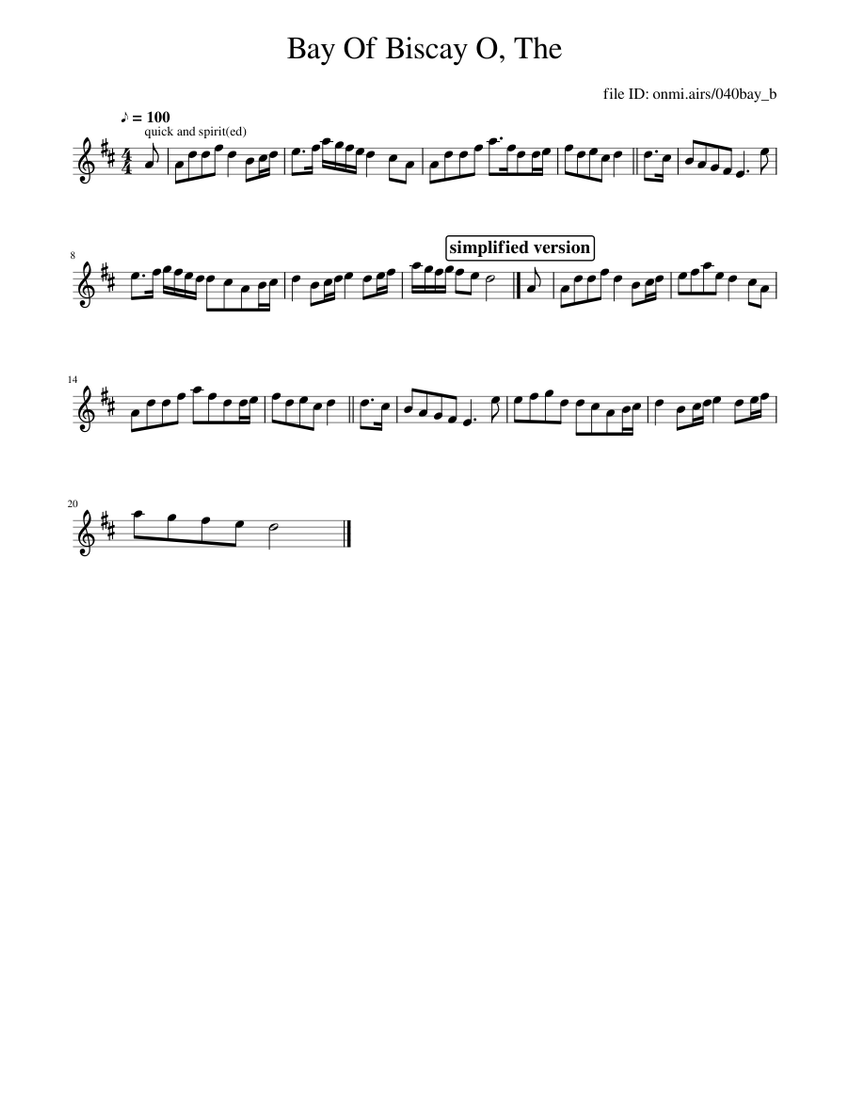 The Bay Of Biscay O Sheet music for Piano (Solo)