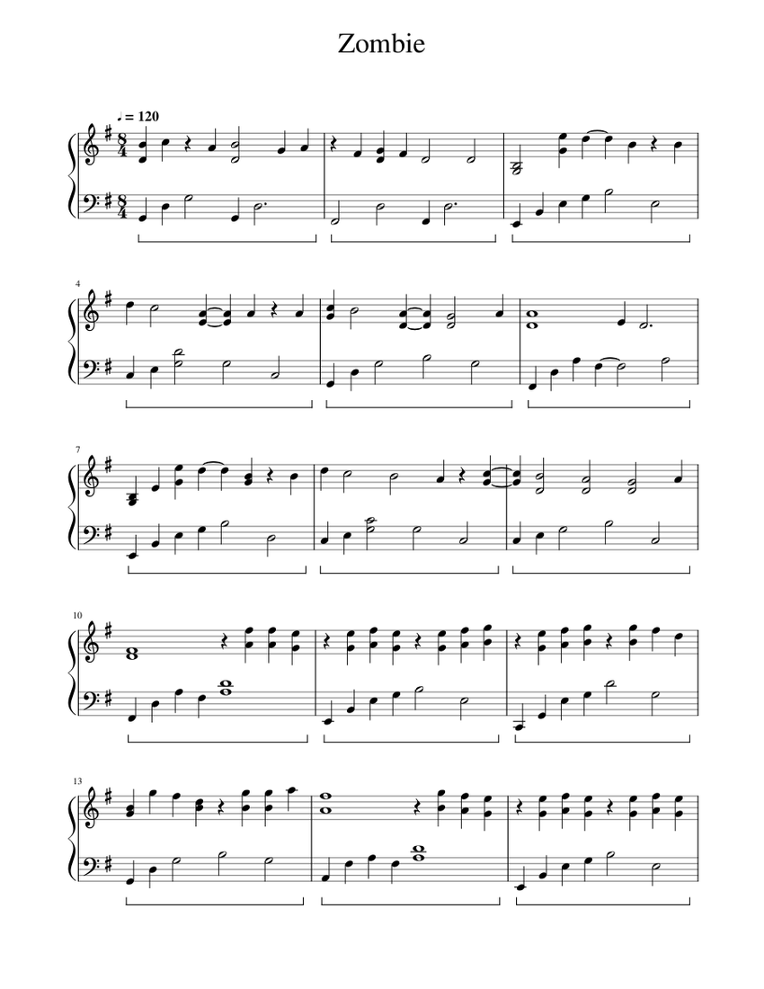 Zombie by Cranberries Sheet music for Piano (Solo) | Musescore.com