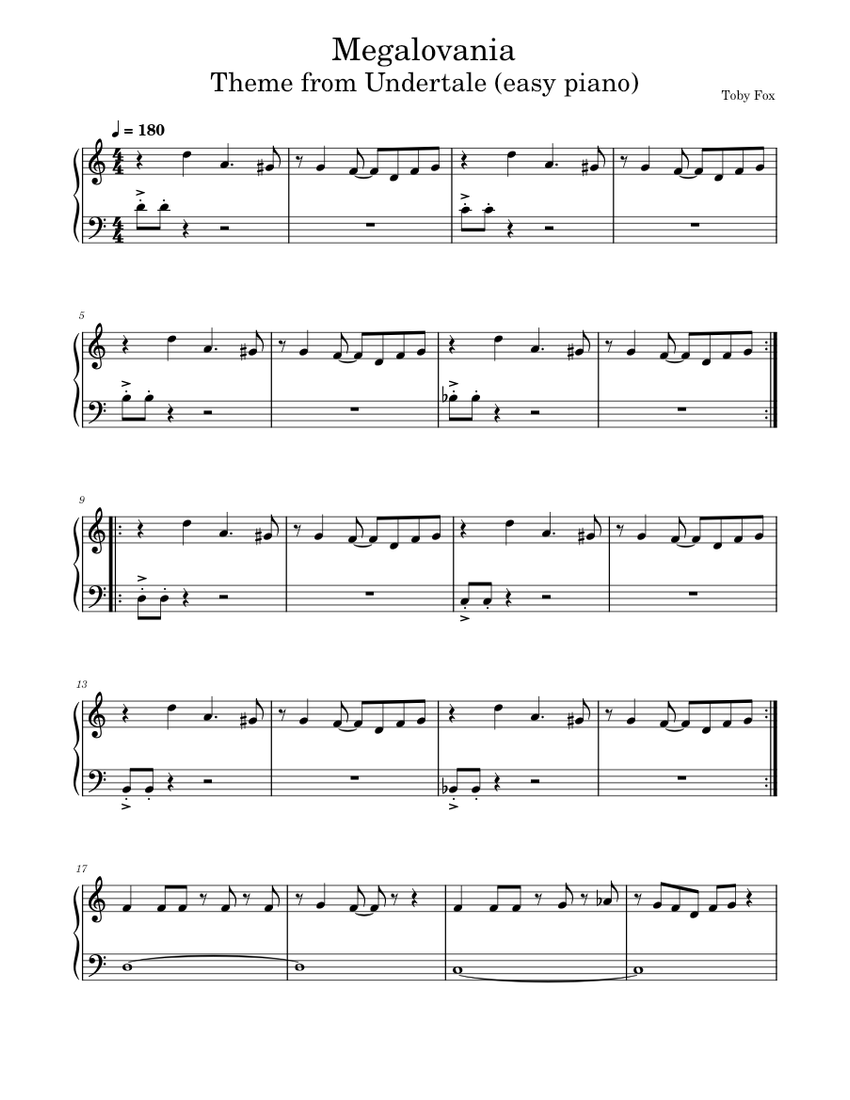 Megalovania Theme from Undertale easy piano Sheet music for Piano (Solo) |  Musescore.com