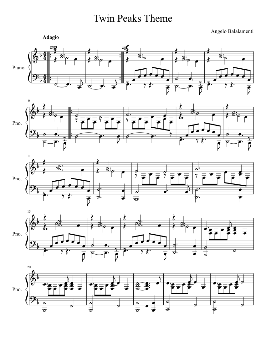 Twin Peaks Theme Sheet music for Piano (Solo) Easy | Musescore.com