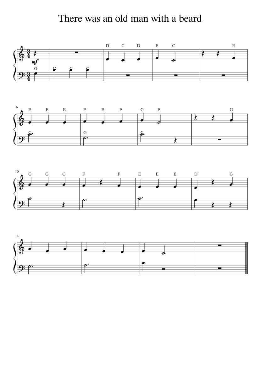 The was an old man with a beard Sheet music for Piano (Solo) Easy |  Musescore.com