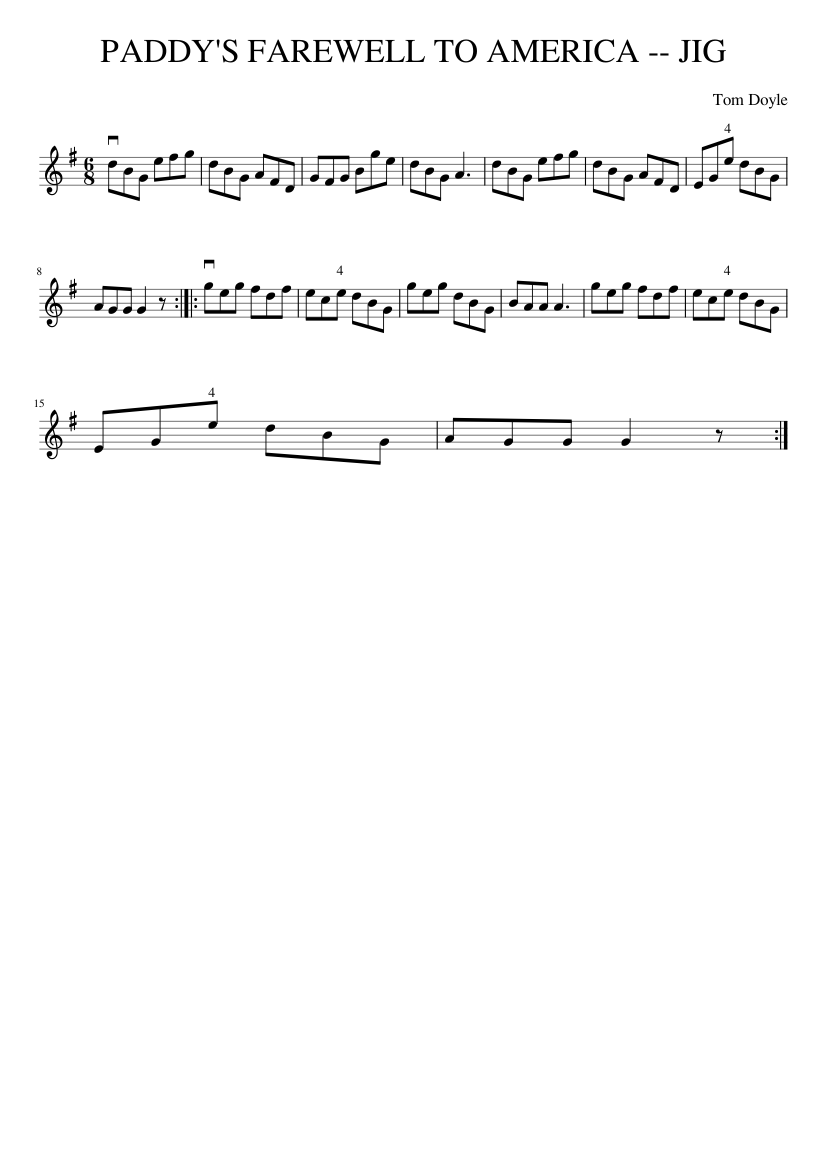 PADDY'S FAREWELL TO AMERICA -- JIG