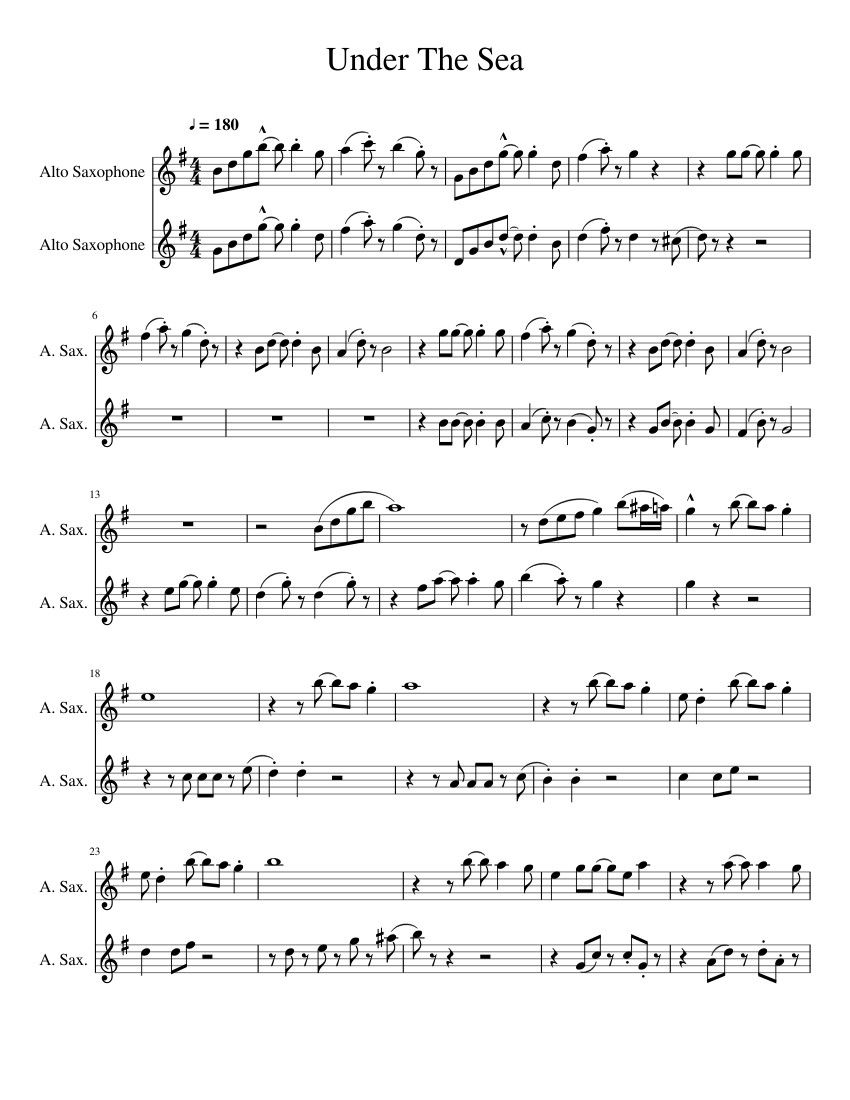 Under The Sea Alto Sax Sheet Music