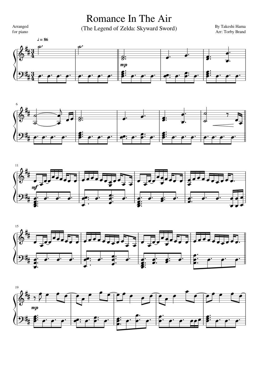 Romance In the Air (The Legend of Zelda: Skyward Sword) Sheet music for  Piano (Solo) | Musescore.com