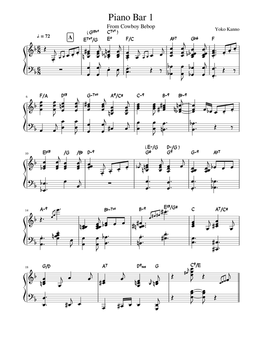 Cowboy Bebop - Piano Bar 1 Sheet music for Piano (Solo) | Musescore.com