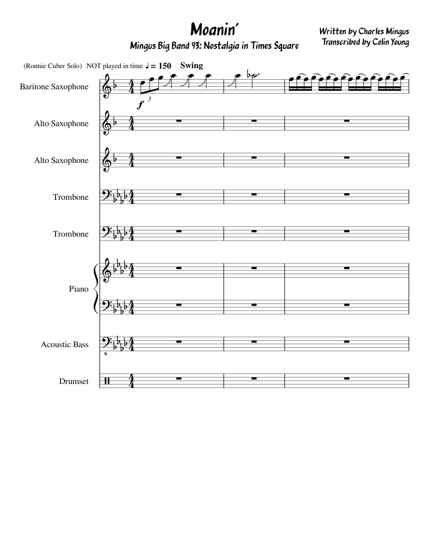 Moanin' Sheet music for Piano, Trombone, Saxophone alto, Saxophone