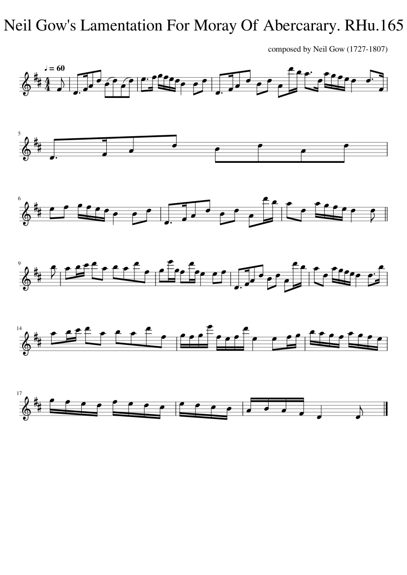 Neil Gow's Lamentation For Moray Of Abercarary. RHu.165