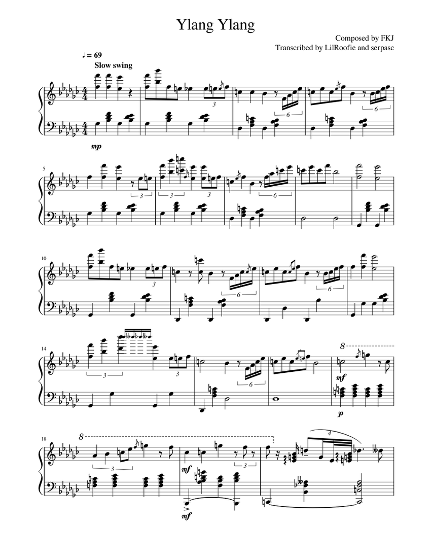 FKJ - Ylang Ylang (Complete Piano Score) Sheet music for Piano (Solo