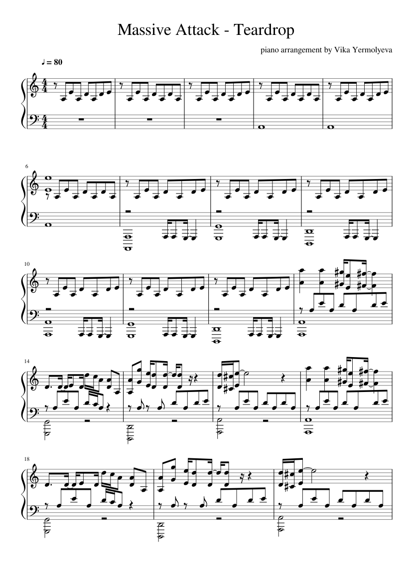 マッシブ・アタック - ティアドロップ 楽譜 ピアノ (ソロ) | MuseScore.com