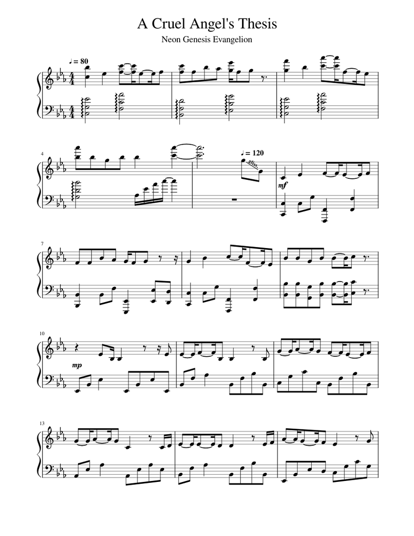 a cruel angel's thesis sheet music piano