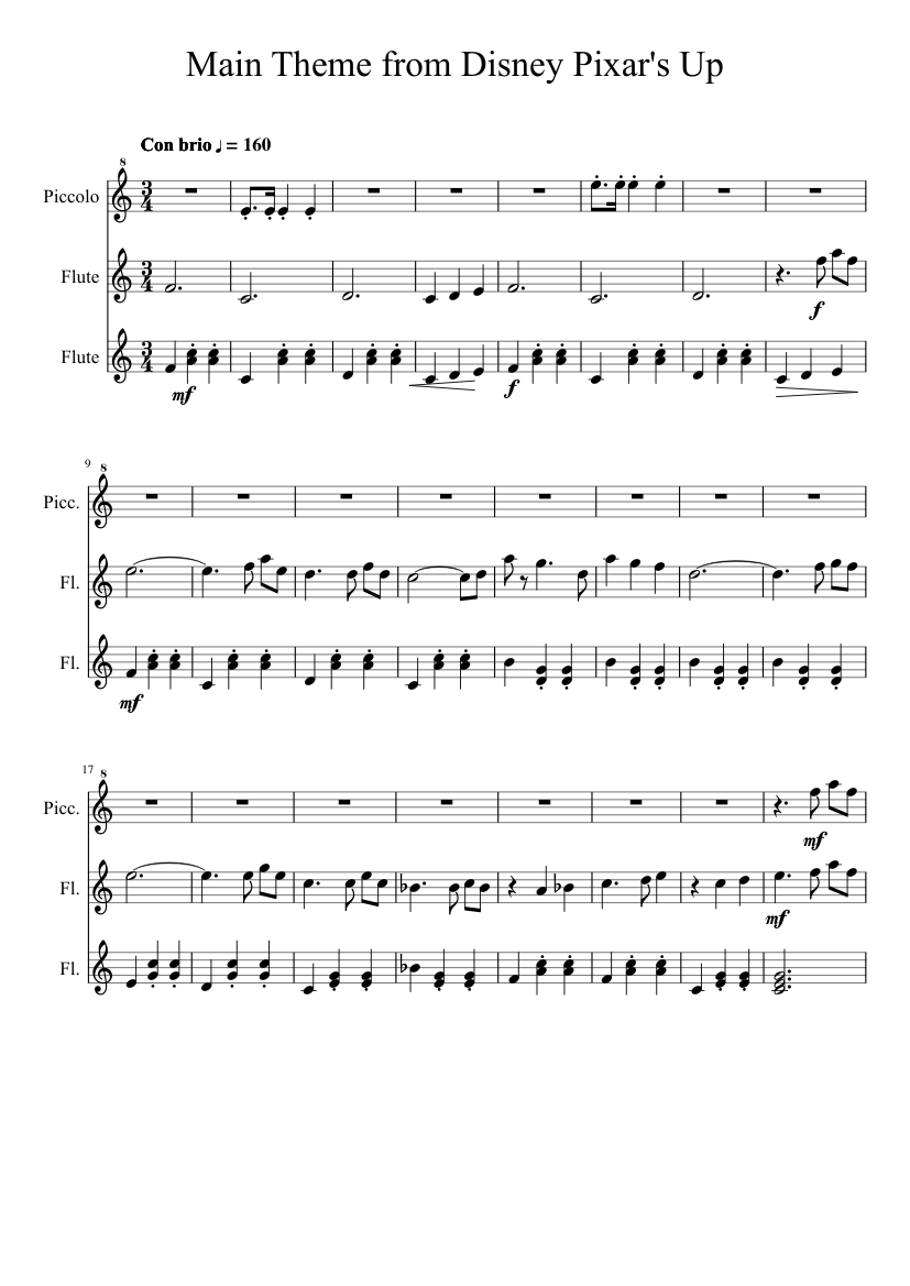 Main Theme from Disney Pixar's Up Sheet music for Flute, Oboe (Mixed Trio)  | Musescore.com