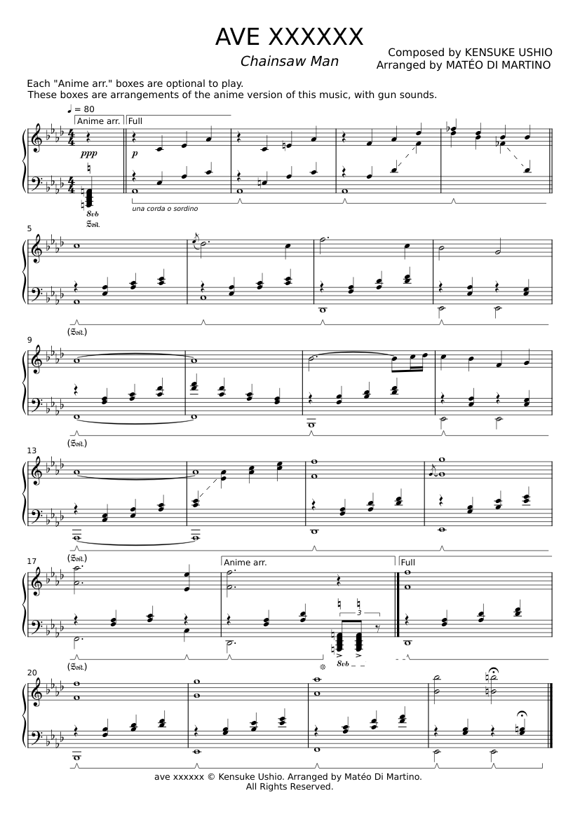 ave xxxxxx – チェンソーマン 楽譜 ピアノ (ソロ) easy | MuseScore.com