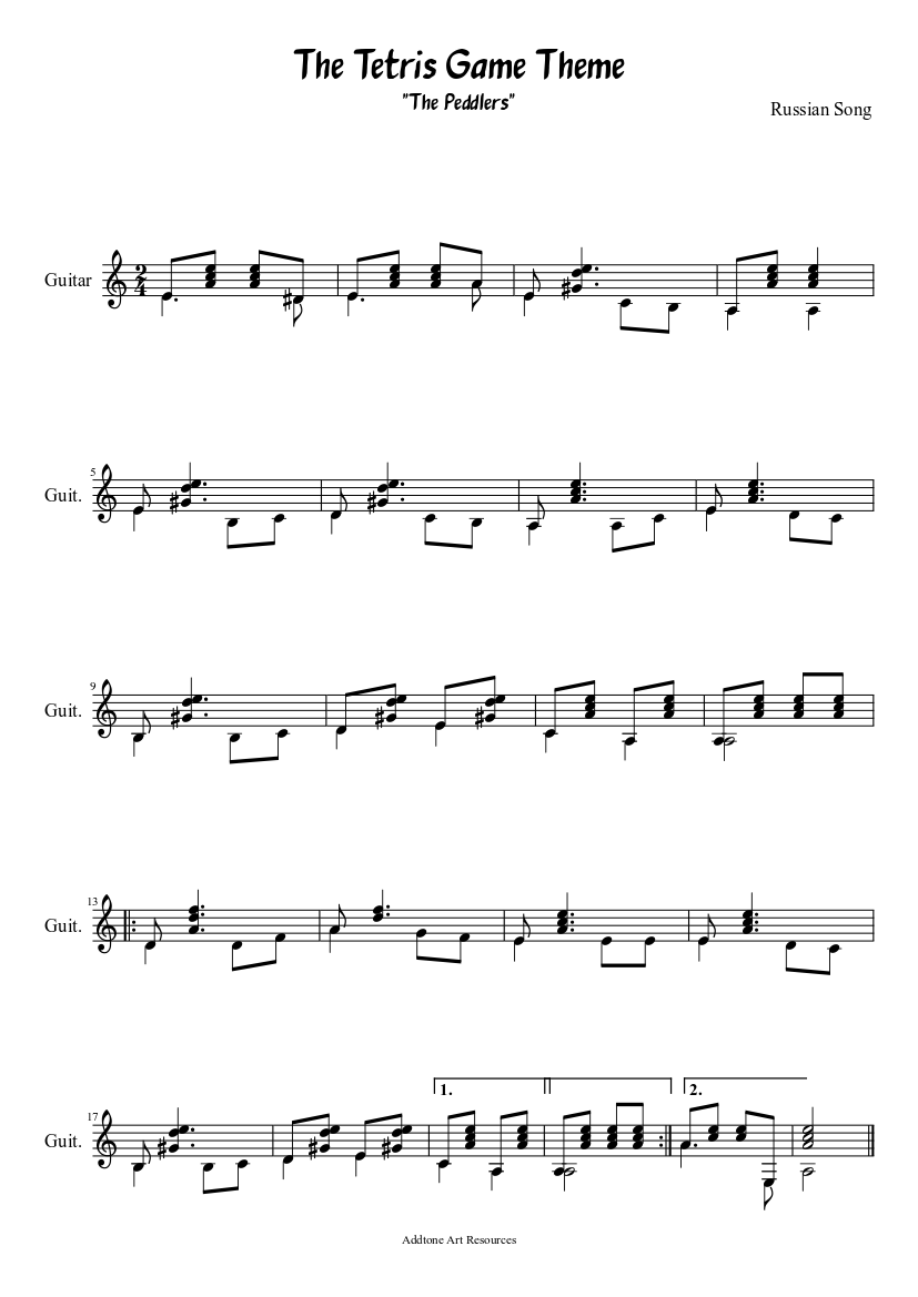 The Tetris Game Theme Sheet music for Guitar (Solo) | Musescore.com