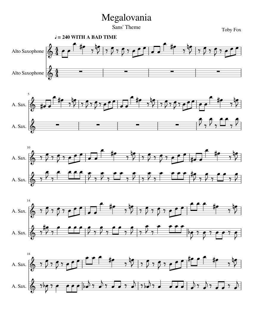 Megalovania-Undertale Sheet music for Saxophone alto (Woodwi