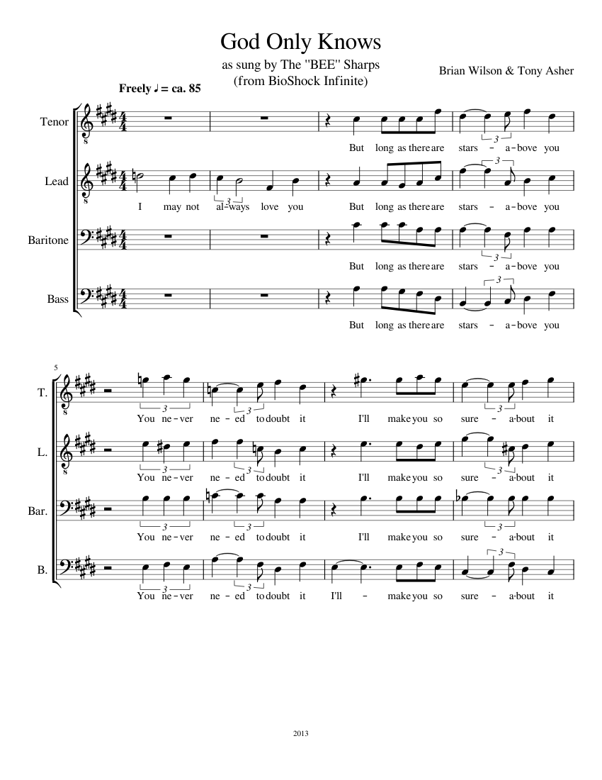 God Only Knows (TTBB) *UPDATED Sheet Music for Tenor, Bass voice