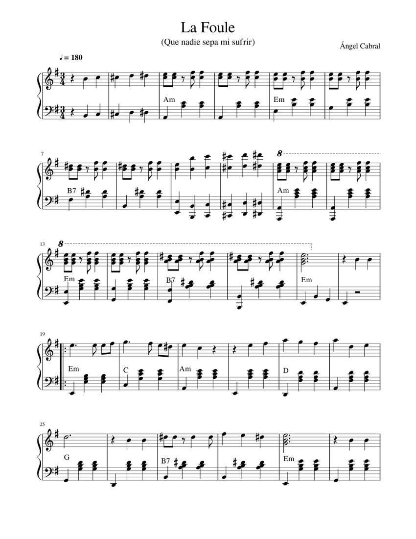 La Foule (Que nadie sepa mi sufrir) Sheet music for Piano (Solo) |  Musescore.com