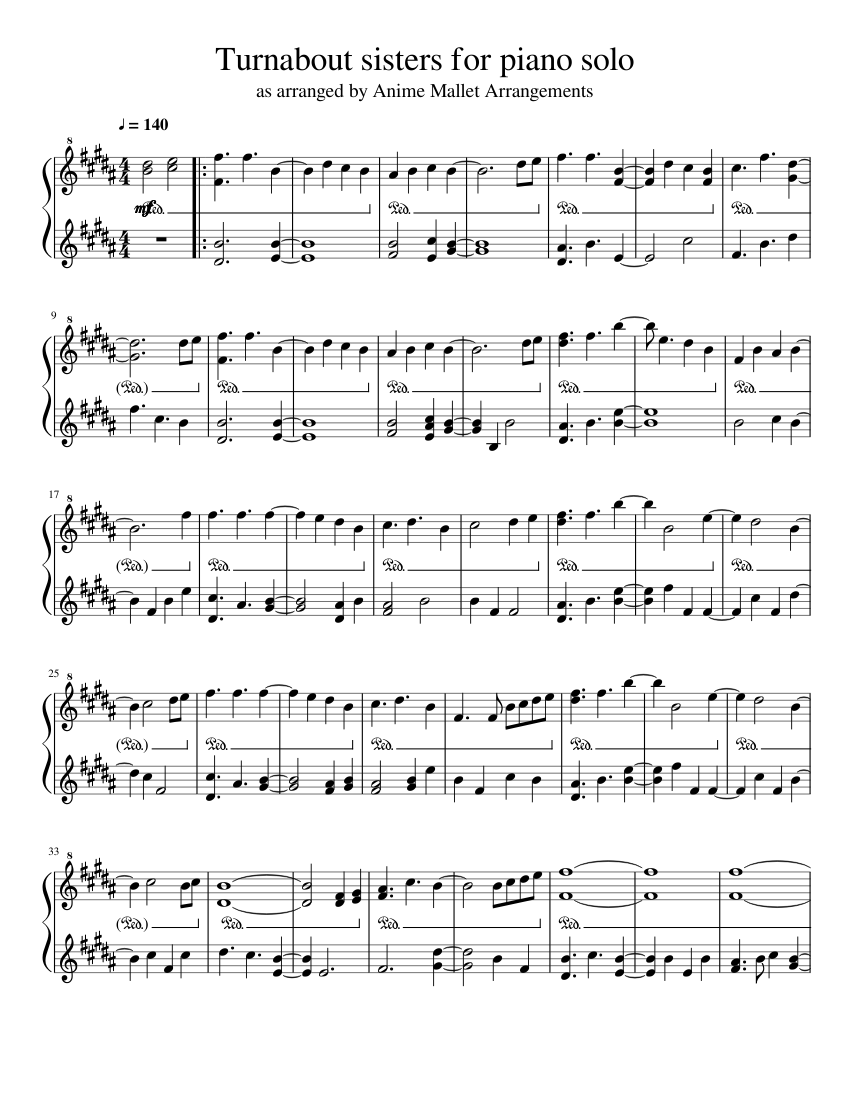Turnabout Sisters For Piano Solo Sheet Music For Piano Solo Musescore Com