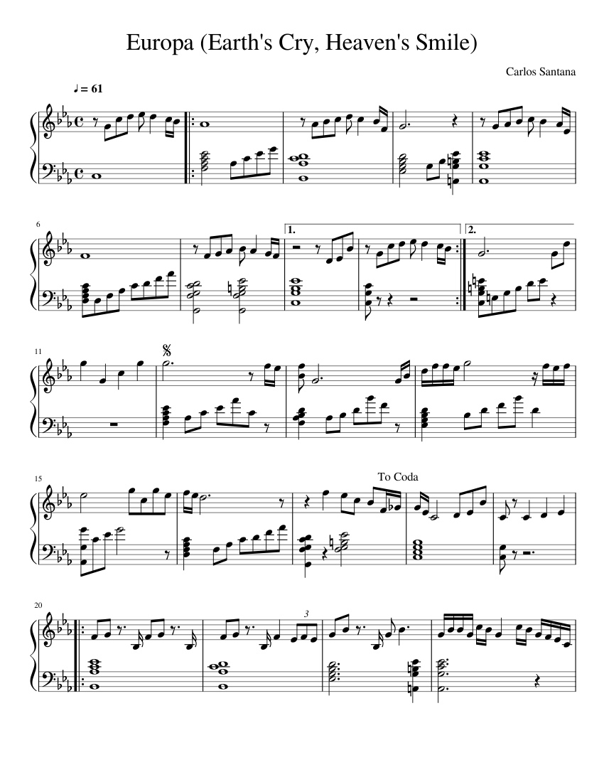 Europa Earth s Cry Heaven s Smile Sheet music for Piano (Solo) |  Musescore.com